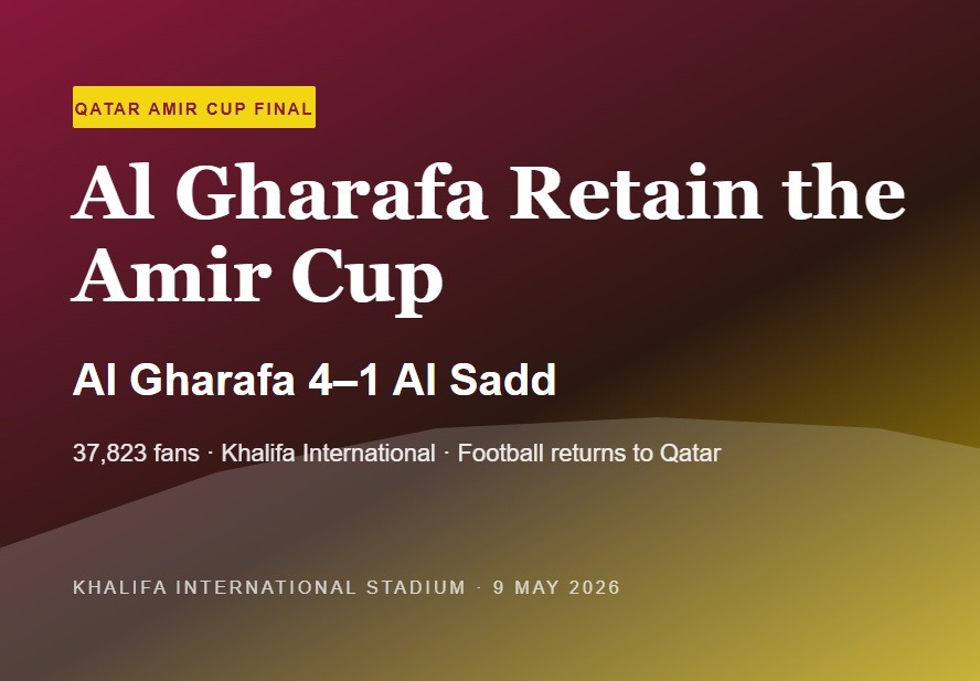 Al Gharafa Retain Qatar Amir Cup With 4-1 Win Over Al Sadd as 37,000 Fans Pack Khalifa Stadium